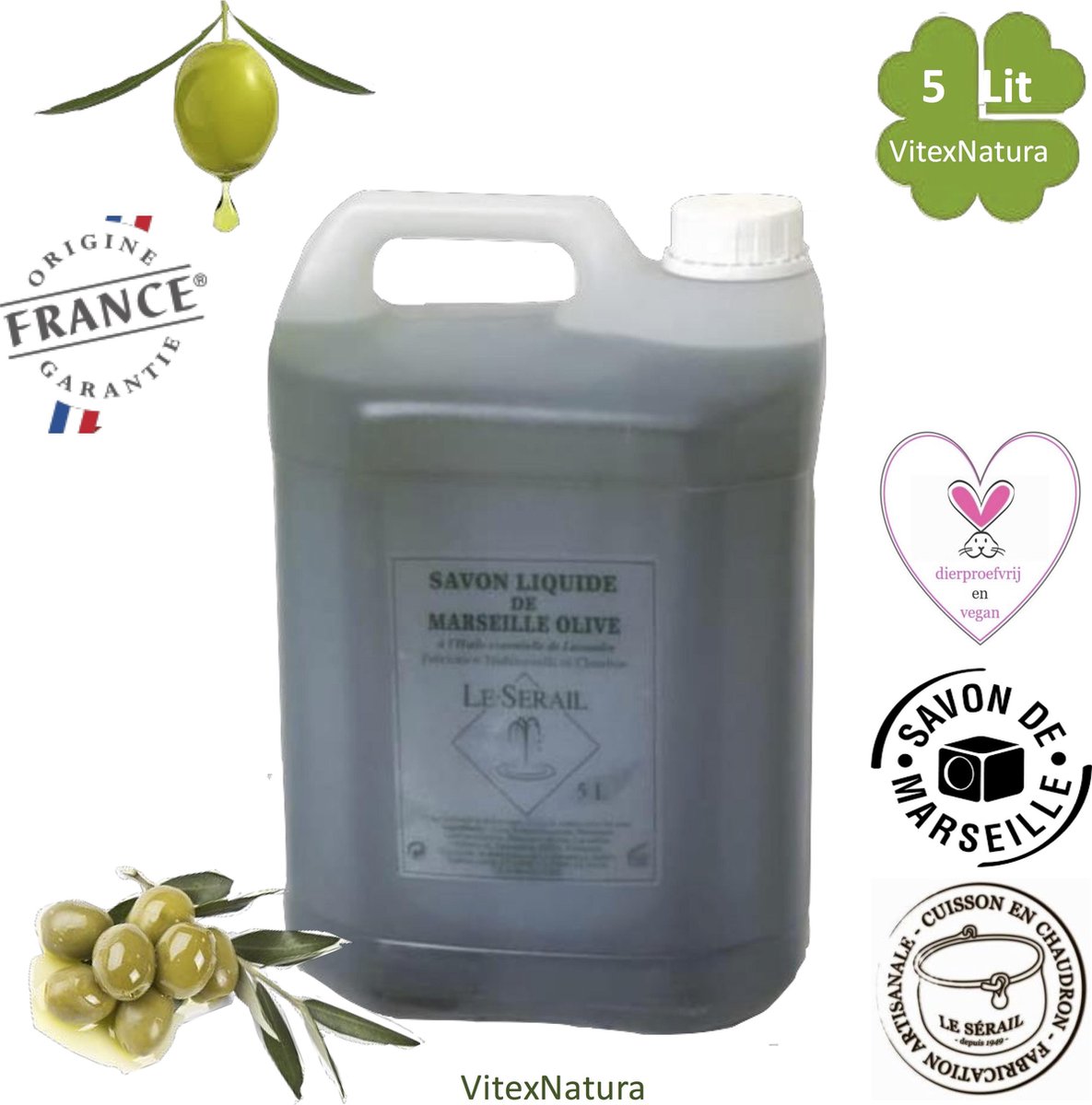 Savon liquide de Marseille Huile d'olive 5L - H.E. Lavandin