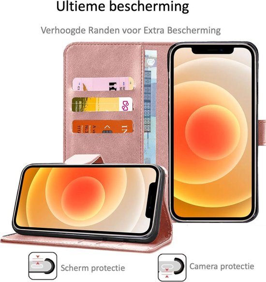 iPhone 13 Pro - Etui de livre Etui de portefeuille Or rose avec protection d'écran