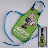 Groen schortje voor bierfles met "Abraham Gefeliciteerd!" - biertje, cadeautje, pilsje, verjaardag, 50 jaar, proficiat