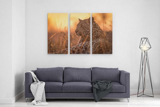 Artaza - Triptyque de peinture sur toile - Léopard se reposant au soleil - 120x80 - Photo sur toile - Impression sur toile