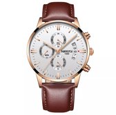 NIBOSI Horloges voor mannen - Luxe Bruin/Rosé/Wit Design - Heren Horloge - Ø42