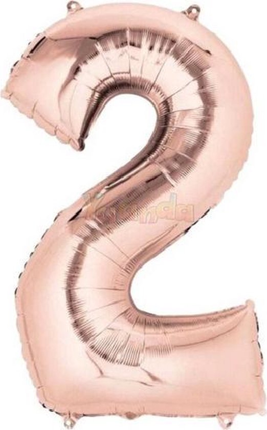 2 Jaar Folie Ballonnen Rosé Goud - Happy Birthday - Foil Balloon - Versiering - Verjaardag - Jongen / Meisje - Feest - Inclusief Opblaas Stokje & Clip - XXL - 115 cm