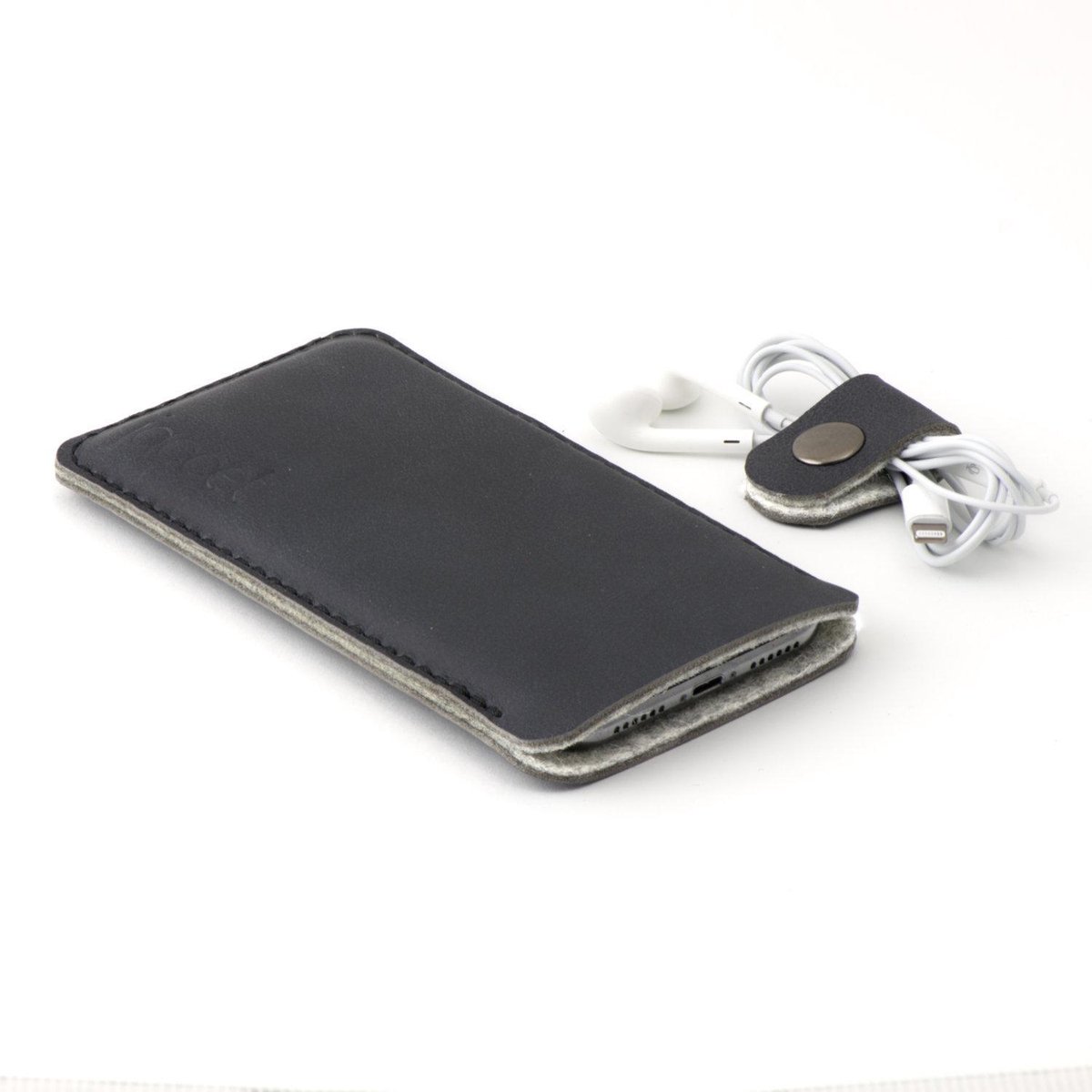JACCET lederen Galaxy Z Fold 3 sleeve - antraciet/zwart leer met grijs wolvilt - 100% Handmade