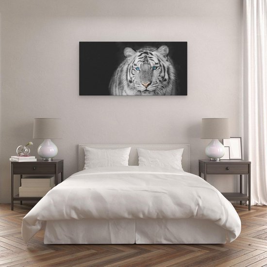 Artaza - Peinture sur toile - Tigre aux yeux bleus - Zwart Wit - 120 x 60 - Groot - Photo sur toile - Impression sur toile