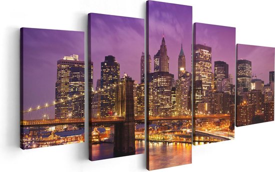 Artaza Canvas Schilderij Vijfluik Skyline New York Van Centrum In Het Paars - 100x50 - Foto Op Canvas - Canvas Print