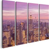 Artaza Canvas Schilderij Vierluik New York Skyline Met Lichten Bij Zonsondergang - 80x60 - Foto Op Canvas - Canvas Print