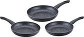 Cenocco CC-2001: Set Van 3 Koekenpannen Met Marmeren Coating, Zwart