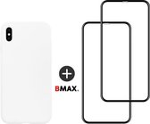 BMAX Telefoonhoesje geschikt voor iPhone XS - Siliconen hardcase hoesje wit - Met 2 screenprotectors full cover