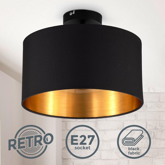 B.K.Licht - Zwart Gouden Plafondlamp - Ø30cm - decoratief - ronde plafonniére - met E27 fitting - excl. lichtbron - B.K.Licht