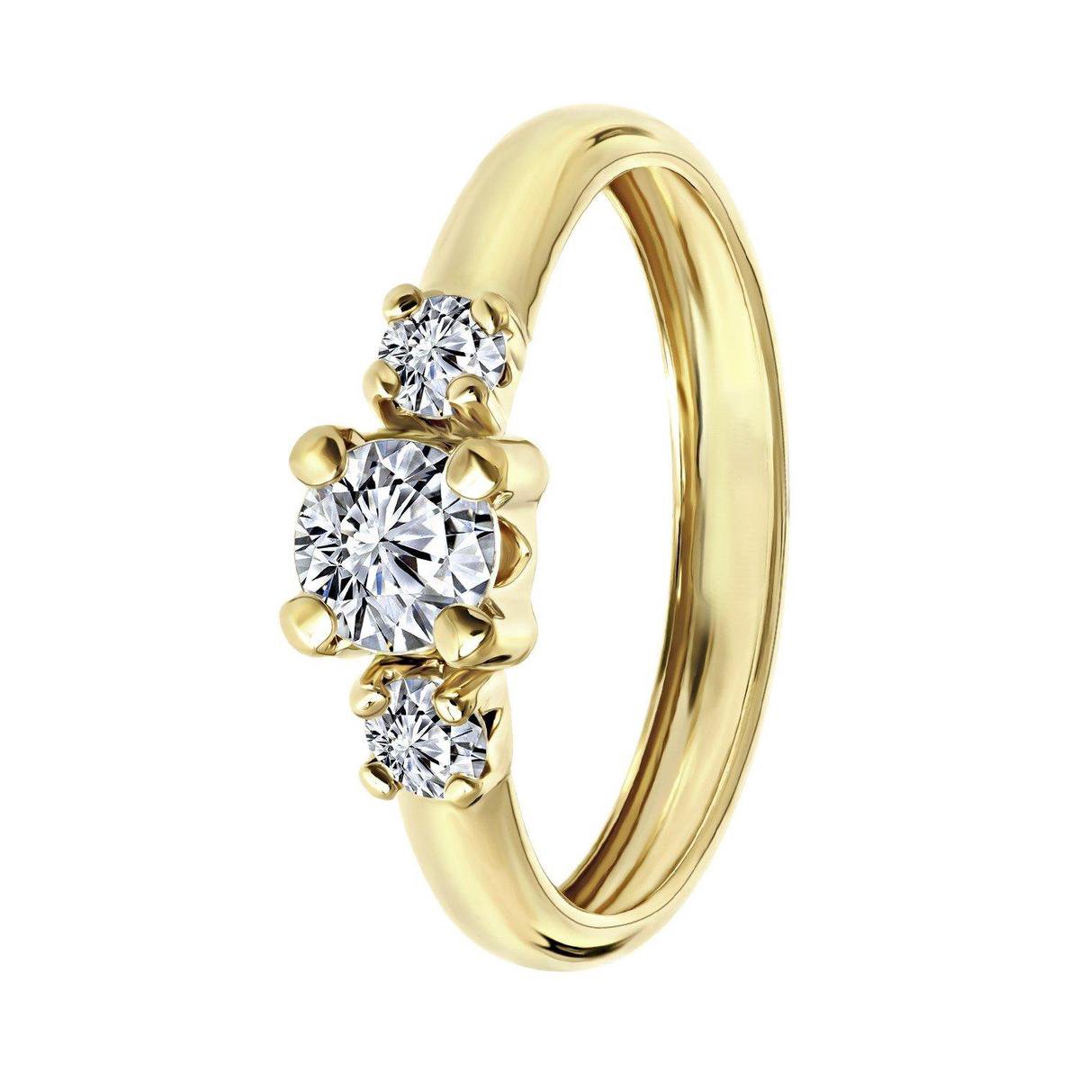 Lucardi Dames Ring met 3 zirkonia stenen - Ring - Cadeau - 9 Karaat - Geelgoud