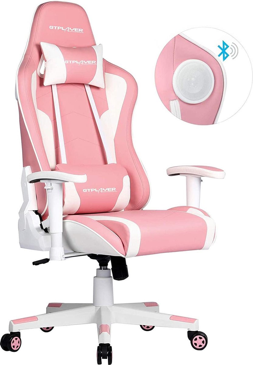 GTPLAYER gamingstoel met luidspreker bureaustoel bureaustoel serie muziek audio gamer stoel draaistoel ergonomische pc-stoel multifunctionele e-sports directiestoel roze gtracing serie