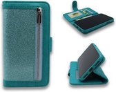 Apple iPhone 11 PRO MAX Turquoise / Wallet / Glitter Book Case / Boekhoesje/ Telefoonhoesje met rits en silicone binnenkant
