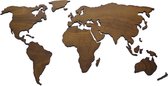 Paspartoet Houten wereldkaart met landgrenzen - 160x80 cm - donker eiken - houten wanddecoratie
