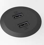 Powerdot mini 51mm dubbele inbouw USB lader, zwart