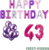 43 jaar Verjaardag Versiering Ballon Pakket Pastel & Roze