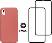 BMAX Telefoonhoesje voor iPhone XR - Siliconen hardcase hoesje roze - Met 2 screenprotectors full cover