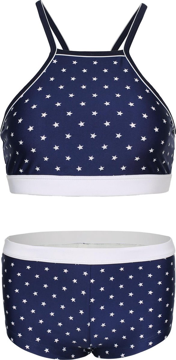 La V Bikini hipster broekje en crop top met racerback - Navy ster 170-176 Navy-ster