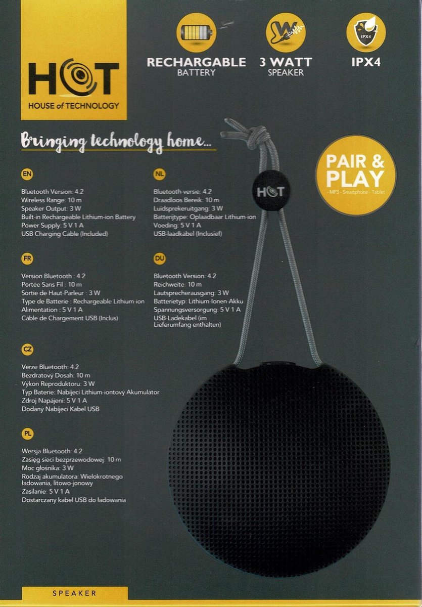 HOT - Bluetooth IPX4 Speaker - Pair & Play - Zwart
