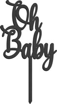 Houten Taarttopper Oh Baby zwart - Taart decoratie - geboorte of gender reveal