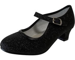 Spaanse Prinsessen schoenen zwart glitter maat 42 - binnenmaat 26 cm - kleding - hakken schoen - verkleed schoenen