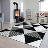 Tapiso Luxury Vloerkleed Wit Zwart Woonkamer Slaapkamer Tapijt Maat- 80x150