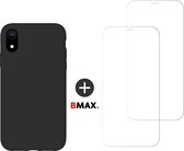 BMAX Telefoonhoesje geschikt voor iPhone XR - Siliconen hardcase hoesje zwart - Met 2 screenprotectors