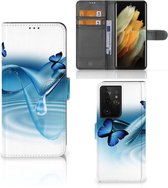 GSM Hoesje Geschikt voor Samsung Galaxy S21 Ultra Telefoonhoesje Portemonnee Vlinders