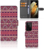 GSM Hoesje Geschikt voor Samsung Galaxy S21 Ultra Bookcase Aztec Purple