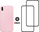 BMAX Telefoonhoesje voor iPhone XS - Siliconen hardcase hoesje roze - Met 2 screenprotectors full cover