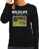 Dieren foto sweater Vos - zwart - dames - wildlife of the world - cadeau trui Vossen liefhebber S