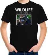 Dieren foto t-shirt Aap - zwart - kinderen - wildlife of the world - cadeau shirt Gorilla apen liefhebber M (134-140)