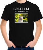 Dieren foto t-shirt grijze kat - zwart - kinderen - great cat mochildrents - cadeau shirt katten liefhebber XS (110-116)