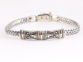 Traditionele zware zilveren snake armband met 18K gouden decoraties - polsomtrek 18 cm