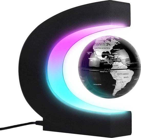 Globe Flottant Magnétique avec Siècle des Lumières - Jouets Éducatif - Décoration Lampe Globe NOIR