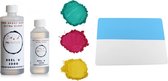 PNCreations Epoxy Ultra Clear Hars + 3 Kleuren | Siliconen Mat XL | Giethars | Ocean Green, Pretty Pink, Banana Yellow | Grote Siliconen Mat | Pigmentpoeder | Kleurpoeder | Kleurpi