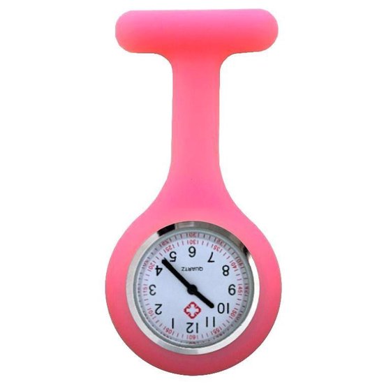 Fako® - Verpleegstershorloge - Zusterhorloge - Verpleegster Horloge - Siliconen RVS XL - Roze