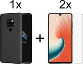 Huawei Mate 20 hoesje zwart siliconen case hoes cover hoesjes - 2x Huawei mate 20 screenprotector