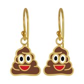 Joy|S - Zilveren emoji Poo oorbellen - oorhangers - 14k goudplating