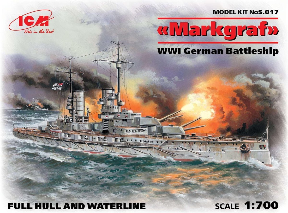 ICM Modelbouwpakket Schepen - S017 Markgraf (full hull - waterline), WWI German Battleship Plastic - 1:700 - Modelbouw