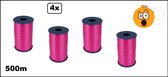 4x Krullint hard roze 5mmx500meter + sleutelhanger smiley| merk Cotton blue |krullint | krul lint kerst thema feest decoratie kado krul lint.