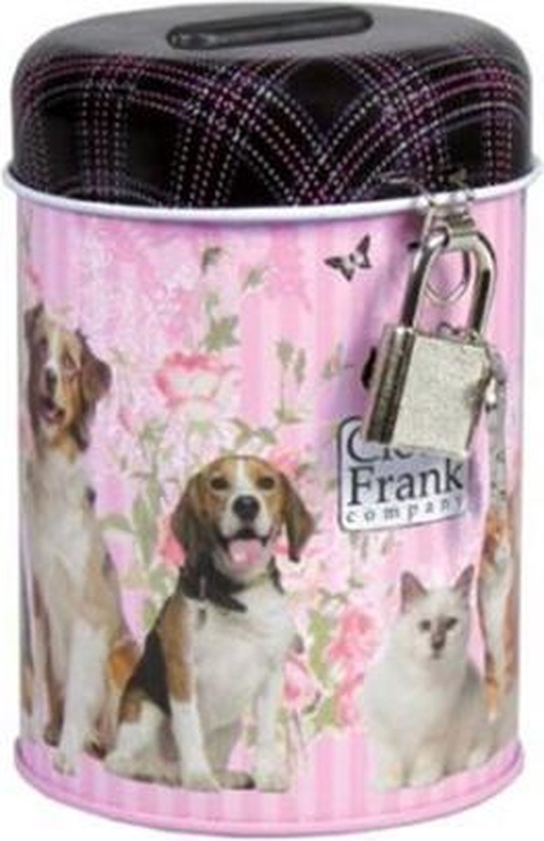Cleo & Frank Spaarpot voor Kinderen – Honden Design – Geldblik met Slot – Metaal – 11 cm
