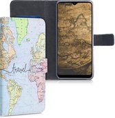 kwmobile telefoonhoesje voor Blackview A80 Pro (2020) - Hoesje met pasjeshouder in zwart / meerkleurig - Travel Wereldkaart design