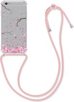 kwmobile phone case pour Apple iPhone 6 / 6S - Etui avec cordon rose poudré / marron foncé / transparent - Coque arrière pour smartphone