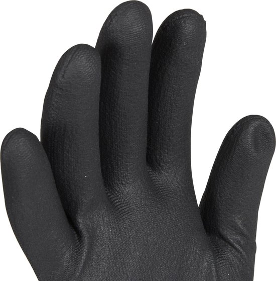 Zwarte handschoen, close-up van de vingers.