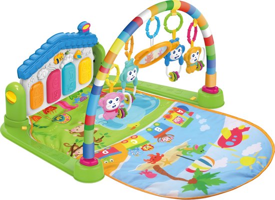 WonderOne - BabyGym | 3-in-1 Speelmat | Speelkleed | Speeltapijt | Baby Speelgoed | Activity Center | Met Boog – Piano – Extra Stevig