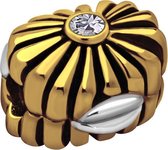 Quiges - 925 - Zilveren - Bedels -Sterling zilver - Beads - Bloem Goudkleurig met Zirkonia Stopper Kraal Charm - Geschikt – voor - alle bekende merken - Armband Z469