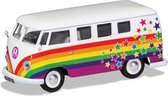 Volkswagen Campervan "Peace, Love & Wishe" 1960 Wit/Rainbow 1-43 Corgi