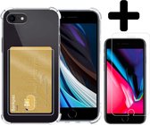 Hoes voor iPhone SE 2020 Hoesje Pasjeshouder Case Met Screenprotector - Hoes voor iPhone SE 2020 Pasjeshouder Card Case Hoesje Met Screenprotector - Transparant