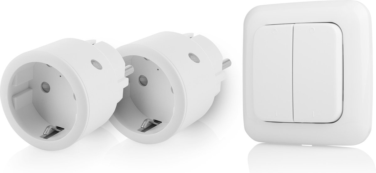 Smartwares SH4-99575 Draadloze Schakelaarset – 3-delig – Plug & Connect – 2 draadloze ministekkers met dubbele wandschakelaar