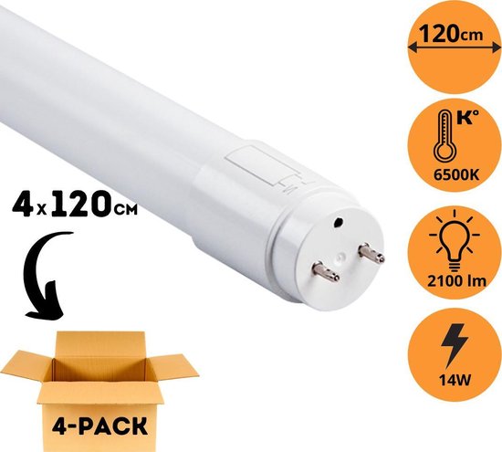 Proventa Longlife LED TL lampen 60 cm - incl. starter - Koel wit 6500K - 4 x LED TL buis 120 cm